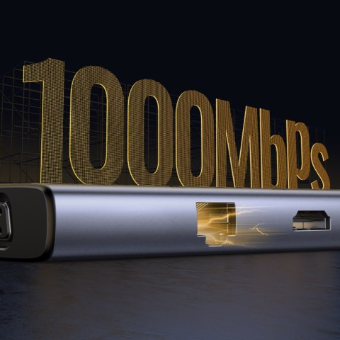 HUB Adapter USB-C - 3x USB-A 3.0 / HDMI / VGA / RJ45 / czytnik kart SD / TF / USB-C PD - szary HUB Adapter USB-C - 3x USB-A 3.0 / HDMI / VGA / RJ45 / czytnik kart SD / TF / USB-C PD - szary