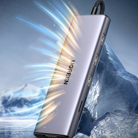 HUB Adapter USB-C - 3x USB-A 3.0 / HDMI / VGA / RJ45 / czytnik kart SD / TF / USB-C PD - szary HUB Adapter USB-C - 3x USB-A 3.0 / HDMI / VGA / RJ45 / czytnik kart SD / TF / USB-C PD - szary