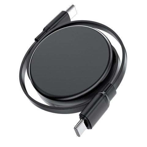 Kabel przewód USB-C - USB-C zwijany z organizerem 60W - czarny Kabel przewód USB-C - USB-C zwijany z organizerem 60W - czarny