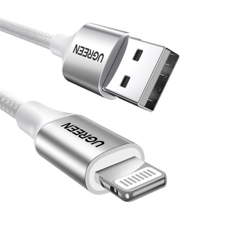 Kabel przewód w oplocie USB-A - iPhone Lightning MFi 2m - srebrny