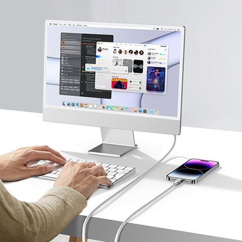 Kabel przewód w oplocie USB-A - iPhone Lightning MFi 2m - srebrny