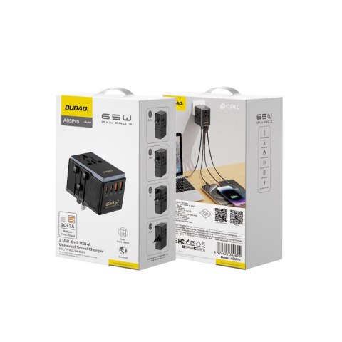 Ładowarka adapter podróżny GAN PRO 3 65W EU / US / JP / AUS / UK 2x USB-C 2x USB-A - czarny Ładowarka adapter podróżny GAN PRO 3 65W EU / US / JP / AUS / UK 2x USB-C 2x USB-A - czarny