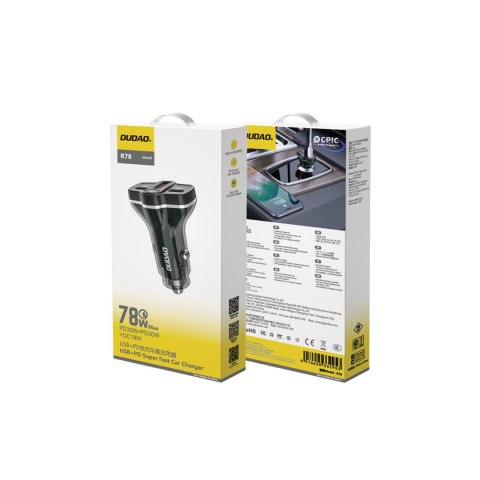 Ładowarka samochodowa R78 78W USB-C PD / 2xUSB-A QC - czarna Ładowarka samochodowa R78 78W USB-C PD / 2xUSB-A QC - czarna