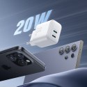 Ładowarka sieciowa 2x USB-C 20W PD QC 3.0 - biała
