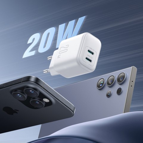 Ładowarka sieciowa 2x USB-C 20W PD QC 3.0 - biała