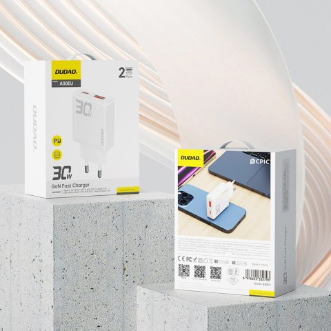 Ładowarka sieciowa GaN A30EUL 30W USB-A USB-C - biała Ładowarka sieciowa GaN A30EUL 30W USB-A USB-C - biała