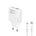 Ładowarka sieciowa GaN A30EUL 30W USB-A USB-C + kabel USB-C - Lightning - biała Ładowarka sieciowa GaN A30EUL 30W USB-A USB-C + kabel USB-C - Lightning - biała
