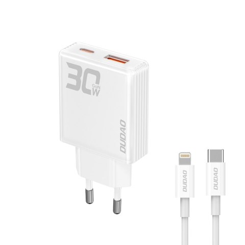 Ładowarka sieciowa GaN A30EUL 30W USB-A USB-C + kabel USB-C - Lightning - biała Ładowarka sieciowa GaN A30EUL 30W USB-A USB-C + kabel USB-C - Lightning - biała