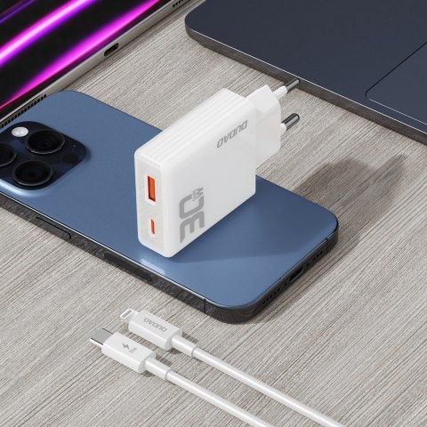 Ładowarka sieciowa GaN A30EUL 30W USB-A USB-C + kabel USB-C - Lightning - biała Ładowarka sieciowa GaN A30EUL 30W USB-A USB-C + kabel USB-C - Lightning - biała