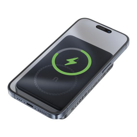 Powerbank magnetyczny 10000mAh indukcyjny 2x USB-C PD 30W + kabel USB-C - czarny Powerbank magnetyczny 10000mAh indukcyjny 2x USB-C PD 30W + kabel USB-C - czarny