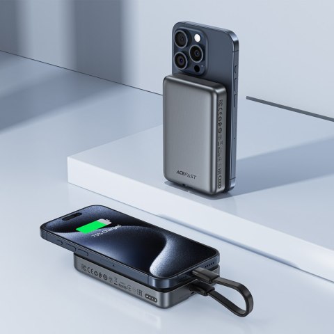 Powerbank magnetyczny 10000mAh indukcyjny 2x USB-C PD 30W + kabel USB-C - czarny Powerbank magnetyczny 10000mAh indukcyjny 2x USB-C PD 30W + kabel USB-C - czarny