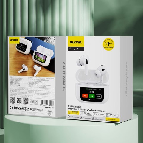 Słuchawki U19 douszne TWS bezprzewodowe Bluetooth 5.3 z wyświetlaczem LED - białe Słuchawki U19 douszne TWS bezprzewodowe Bluetooth 5.3 z wyświetlaczem LED - białe