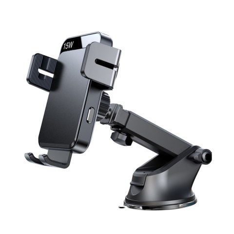 Uchwyt elektryczny z ładowarką indukcyjną 15W na deskę rozdzielczą - czarny Uchwyt elektryczny z ładowarką indukcyjną 15W na deskę rozdzielczą - czarny