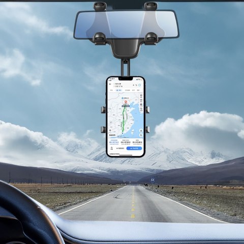 Uchwyt na telefon do samochodu na lusterko wsteczne ramię 18cm - czarny Uchwyt na telefon do samochodu na lusterko wsteczne ramię 18cm - czarny