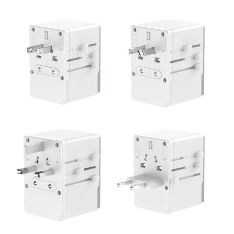 Uniwersalana ładowarka adapter podróżny 65W EU / US / JP / AUS / UK 2x USB-C 2x USB-A - biały Uniwersalana ładowarka adapter podróżny 65W EU / US / JP / AUS / UK 2x USB-C 2x USB-A - biały