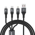 3w1 Kabel przewód 60W USB-A - MicroUSB USB-C iPhone Lightning 1.2m - czarna 3w1 Kabel przewód 60W USB-A - MicroUSB USB-C iPhone Lightning 1.2m - czarna