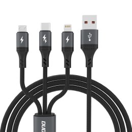 3w1 Kabel przewód 60W USB-A - MicroUSB USB-C iPhone Lightning 1.2m - czarna