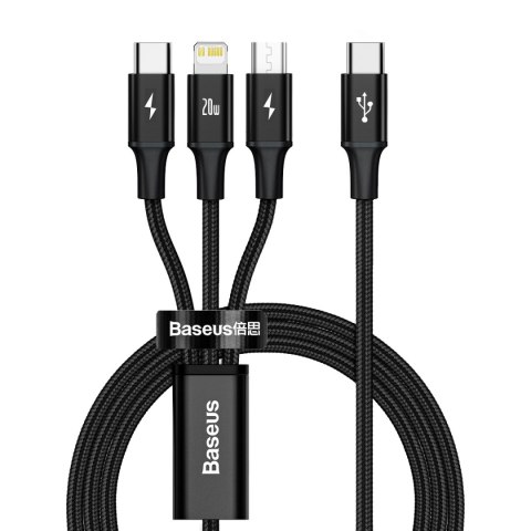 3w1 Kabel przewód USB-C - USB-C / iPhone Lightning / microUSB 20W PD 1.5m - czarny 3w1 Kabel przewód USB-C - USB-C / iPhone Lightning / microUSB 20W PD 1.5m - czarny