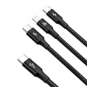 3w1 Kabel przewód USB-C - USB-C / iPhone Lightning / microUSB 20W PD 1.5m - czarny