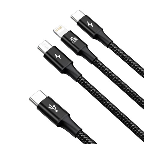 3w1 Kabel przewód USB-C - USB-C / iPhone Lightning / microUSB 20W PD 1.5m - czarny 3w1 Kabel przewód USB-C - USB-C / iPhone Lightning / microUSB 20W PD 1.5m - czarny
