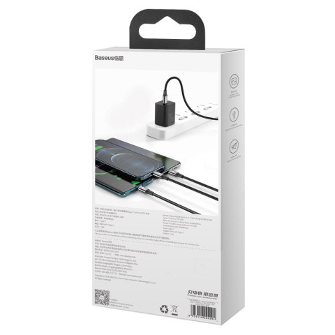 3w1 Kabel przewód USB-C - USB-C / iPhone Lightning / microUSB 20W PD 1.5m - czarny 3w1 Kabel przewód USB-C - USB-C / iPhone Lightning / microUSB 20W PD 1.5m - czarny