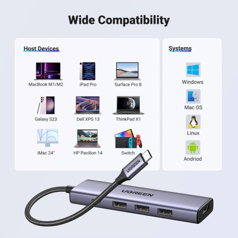 5w1 HUB adapter USB-C - USB-C PD / HDMI / 3x USB-A 3.0 - szary 5w1 HUB adapter USB-C - USB-C PD / HDMI / 3x USB-A 3.0 - szary