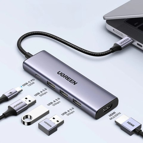 5w1 HUB adapter USB-C - USB-C PD / HDMI / 3x USB-A 3.0 - szary 5w1 HUB adapter USB-C - USB-C PD / HDMI / 3x USB-A 3.0 - szary