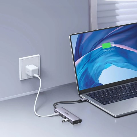 5w1 HUB adapter USB-C - USB-C PD / HDMI / 3x USB-A 3.0 - szary 5w1 HUB adapter USB-C - USB-C PD / HDMI / 3x USB-A 3.0 - szary