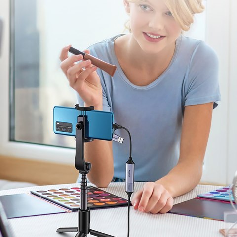 Adapter przejściówka HDMI (żeński) - USB-A / USB-C (męski) - szary