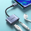 Adapter przejściówka audio USB-C - USB-C + mini jack 3.5mm - szary Adapter przejściówka audio USB-C - USB-C + mini jack 3.5mm - szary