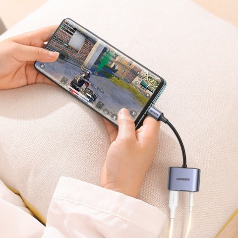 Adapter przejściówka audio USB-C - USB-C + mini jack 3.5mm - szary Adapter przejściówka audio USB-C - USB-C + mini jack 3.5mm - szary