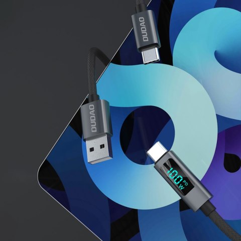 Kabel przewód L7C USB-A - USB-C 100W z wyświetlaczem LED 1m - czarny Kabel przewód L7C USB-A - USB-C 100W z wyświetlaczem LED 1m - czarny