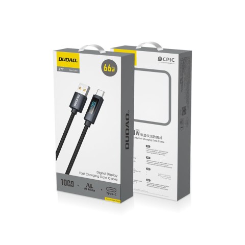Kabel przewód L7T USB-A - USB-C 66W z wyświetlaczem LED 1m - czarny Kabel przewód L7T USB-A - USB-C 66W z wyświetlaczem LED 1m - czarny