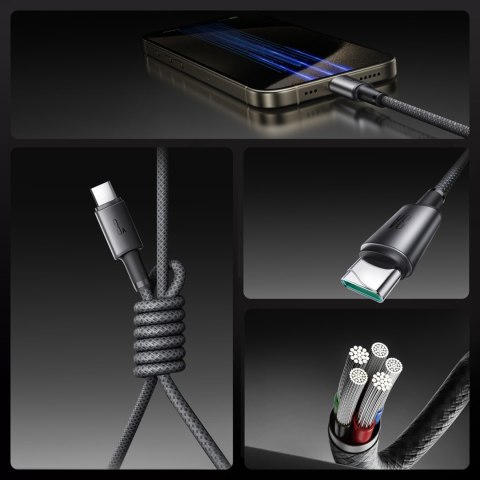 Kabel przewód USB-A - USB-C z organizerem uchwytem magnetycznym 1.2m - szary Kabel przewód USB-A - USB-C z organizerem uchwytem magnetycznym 1.2m - szary