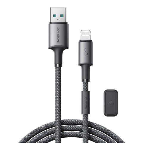 Kabel przewód USB-A - iPhone Lightning z organizerem uchwytem magnetycznym 1.2m - szary Kabel przewód USB-A - iPhone Lightning z organizerem uchwytem magnetycznym 1.2m - szary