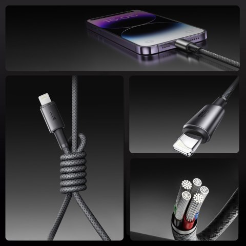 Kabel przewód USB-A - iPhone Lightning z organizerem uchwytem magnetycznym 1.2m - szary Kabel przewód USB-A - iPhone Lightning z organizerem uchwytem magnetycznym 1.2m - szary