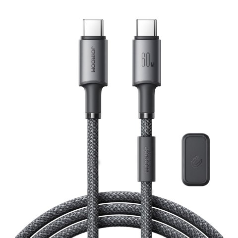 Kabel przewód USB-C - USB-C z organizerem uchwytem magnetycznym 1.2m - szary