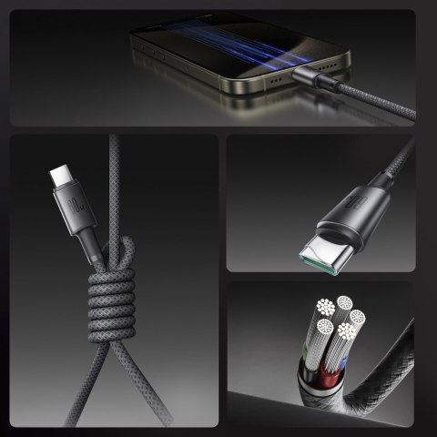 Kabel przewód USB-C - USB-C z organizerem uchwytem magnetycznym 1.2m - szary