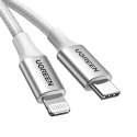 Kabel przewód USB-C - iPhone Lightning MFi 1m - srebrny