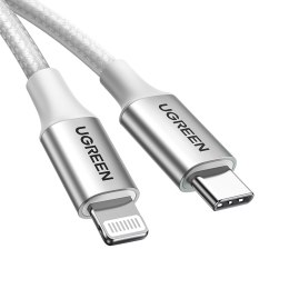 Kabel przewód USB-C - iPhone Lightning MFi 1m - srebrny