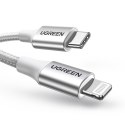 Kabel przewód USB-C - iPhone Lightning MFi 1m - srebrny