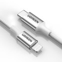 Kabel przewód USB-C - iPhone Lightning MFi 1m - srebrny