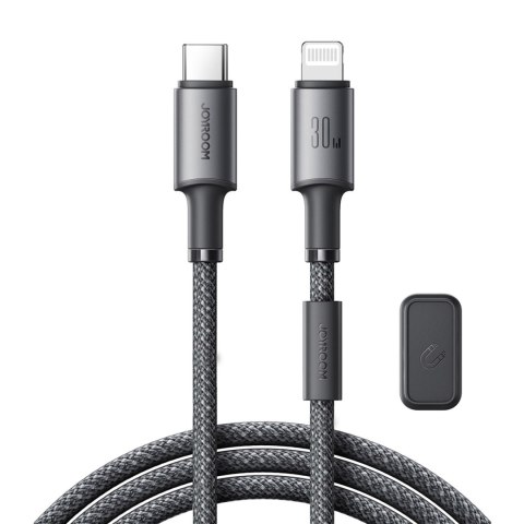 Kabel przewód USB-C - iPhone Lightning z organizerem uchwytem magnetycznym 1.2m - szary Kabel przewód USB-C - iPhone Lightning z organizerem uchwytem magnetycznym 1.2m - szary