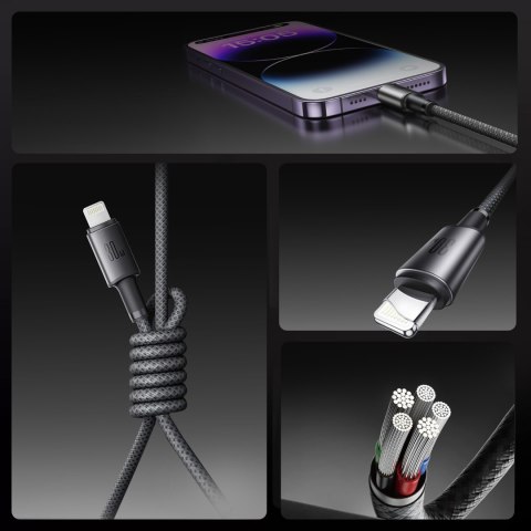 Kabel przewód USB-C - iPhone Lightning z organizerem uchwytem magnetycznym 1.2m - szary Kabel przewód USB-C - iPhone Lightning z organizerem uchwytem magnetycznym 1.2m - szary