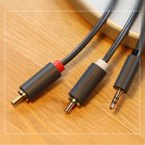 Kabel przewód audio 3.5mm minijack (męski) - 2RCA (męski) 2m - szary Kabel przewód audio 3.5mm minijack (męski) - 2RCA (męski) 2m - szary