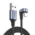 Kątowy kabel przewód dla graczy USB - USB-C Quick Charge AFC FCP 3A 18W - szary