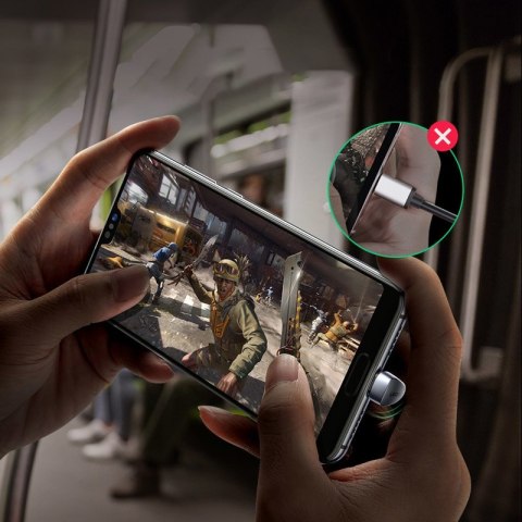 Kątowy kabel przewód dla graczy USB - USB-C Quick Charge AFC FCP 3A 18W - szary