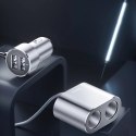 Rozdzielacz samochodowy 2x gniazdo zapalniczki 80W 2x USB-A 3.1A - srebrny