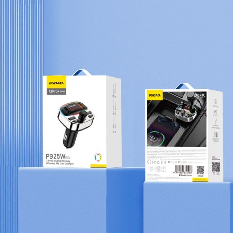 Transmiter samochodowy R2PRO+ z portami ładowania PD 25W Bluetooth 5.3 RGB - czarno-srebrny Transmiter samochodowy R2PRO+ z portami ładowania PD 25W Bluetooth 5.3 RGB - czarno-srebrny