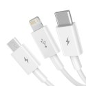 3w1 Kabel przewód Superior Series USB-A - USB-C / iPhone Lightning / micro USB 3.5A 0.5m - biały